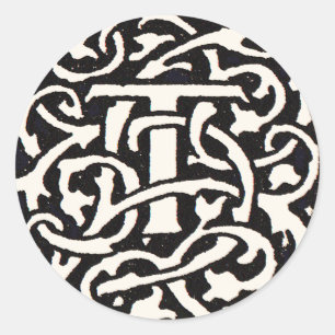 Sticker Rond Lettre Art Nouveau T Monogramme Vintage