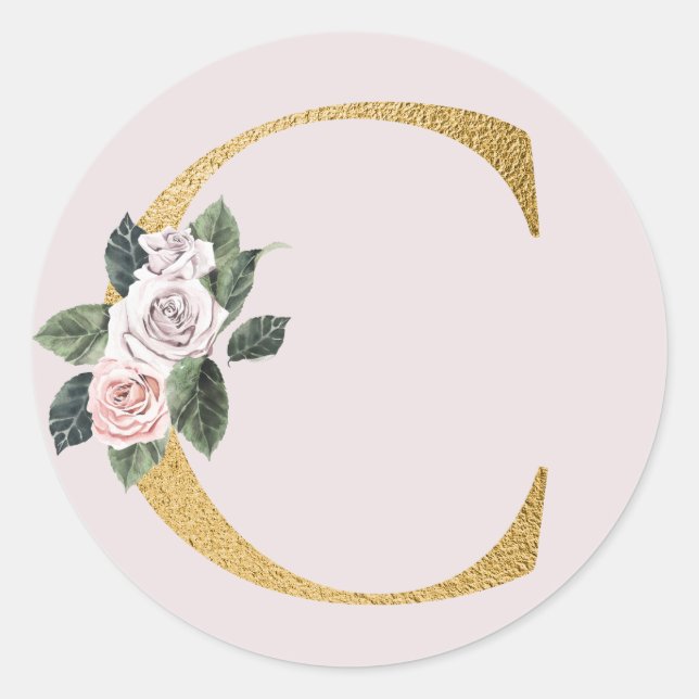 Sticker Rond Lettre autocollante d'or rose de printemps C (Devant)