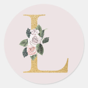 Sticker Rond Lettre autocollante d'or rose de printemps L