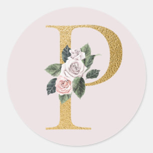 Sticker Rond Lettre autocollante rose d'or de printemps P
