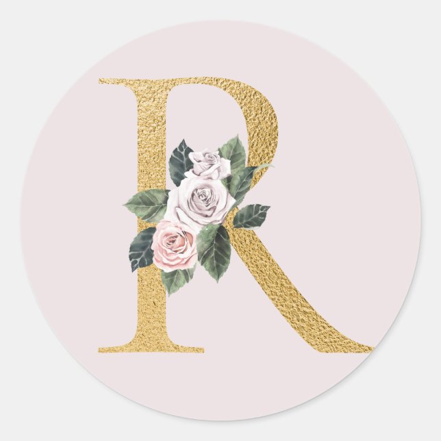 Sticker Rond Lettre autocollante rose d'or de printemps R (Devant)