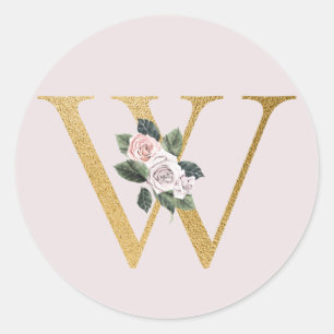 Sticker Rond Lettre autocollante rose d'or printemps W