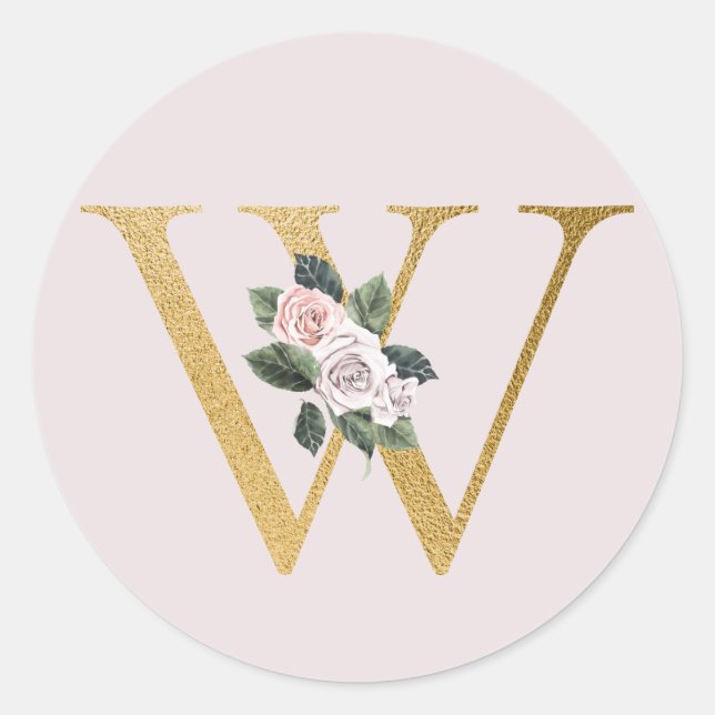 Sticker Rond Lettre autocollante rose d'or printemps W (Devant)