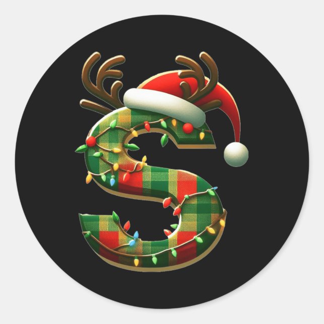 Sticker Rond Lettre Awesome S Santa Hat Monogramme Nom initial  (Devant)