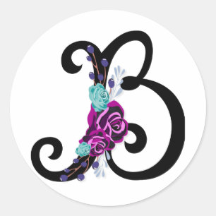 Sticker Rond Lettre B au design floral vintage et attrayant