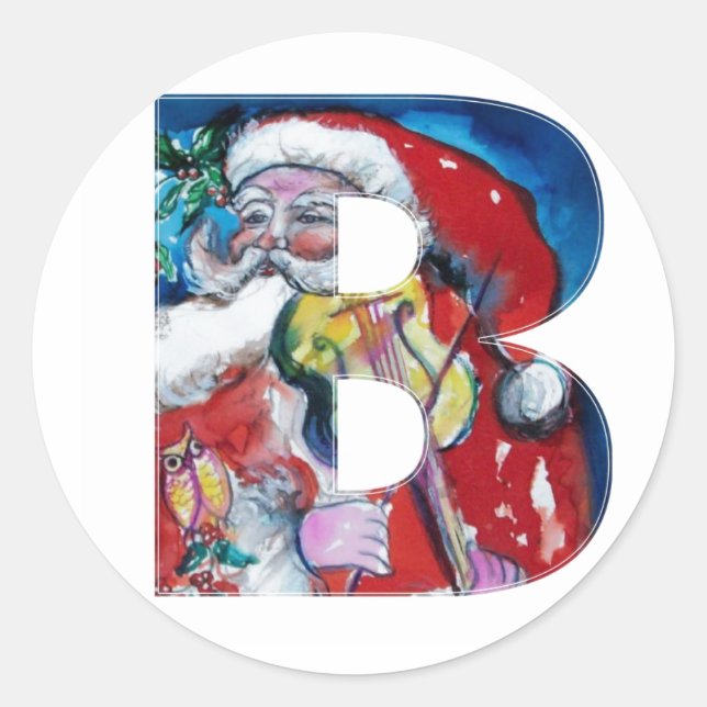 STICKER ROND LETTRE B DE NOËL / PÈRE NOËL AVEC MONOGRAM DE VIOL (Devant)