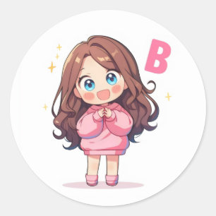 Sticker Rond Lettre B Mignonne Fille Kawaii Anime