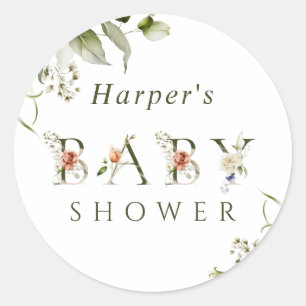Sticker Rond LETTRE BOtanique VERTE Olive Baby shower