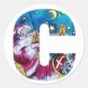 STICKER ROND LETTRE C DE NOËL / MONOGRAM PÈRE NOËL INSPIRÉ