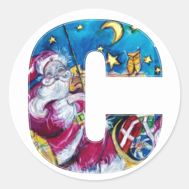 STICKER ROND LETTRE C DE NOËL / MONOGRAM PÈRE NOËL INSPIRÉ (Devant)