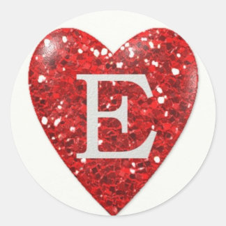Sticker Rond Lettre coeur étincelante E en rouge
