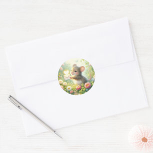 Sticker Rond Lettre d'amour de souris de cottage Prairie