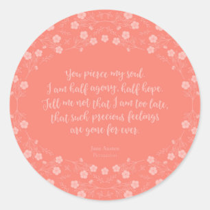 Sticker Rond Lettre d'amour florale Citation Persuasion Jane Au