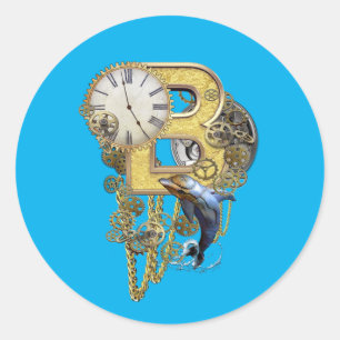 Sticker Rond Lettre d'anniversaire B Steampunk