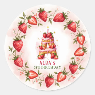 Sticker Rond LETTRE D'ANNIVERSAIRE fraise A Gâteau