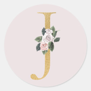 Sticker Rond Lettre d'autocollant d'or rose de printemps J
