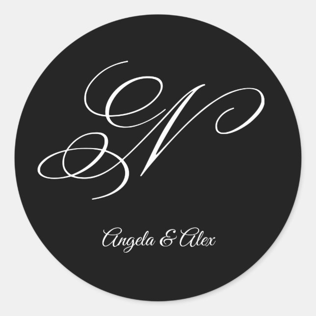 Sticker Rond Lettre de fantaisie de calligraphie mariage N Mono (Devant)