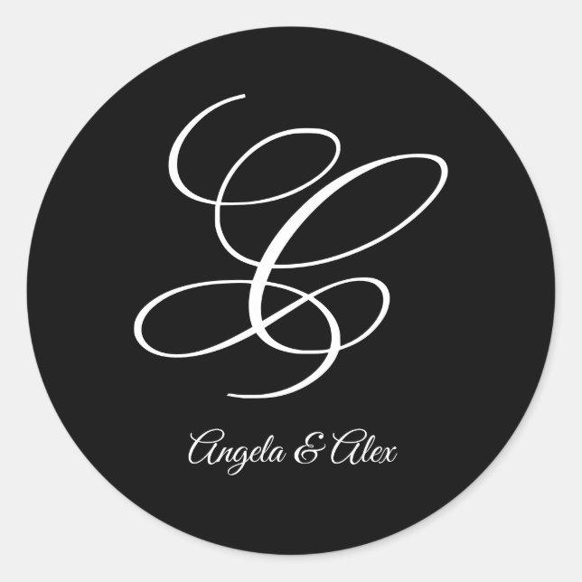 Sticker Rond Lettre de fantaisie mariage C Monogramme (Devant)