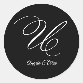 Sticker Rond Lettre de fantaisie mariage U Monogramme
