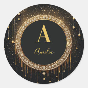 Sticker Rond Lettre de monogramme personnalisée en paillettes n