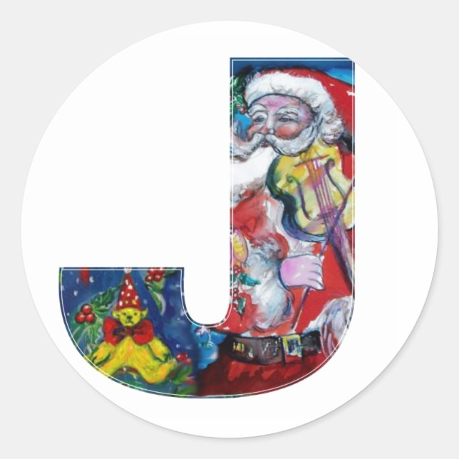 STICKER ROND LETTRE DE NOËL / PÈRE NOËL AVEC MONOGRAM DE VIOLON (Devant)