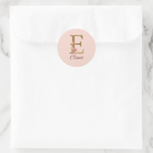 Sticker Rond Lettre de nom personnalisée E Roses roses blush fe