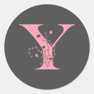 Sticker Rond Lettre de Varsity rose preppy Y, lettre rose y Cla