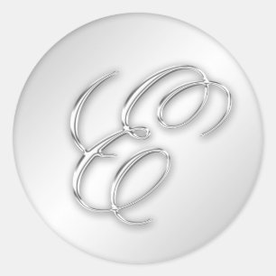 Sticker Rond Lettre E script initial faux argent monogramme fav