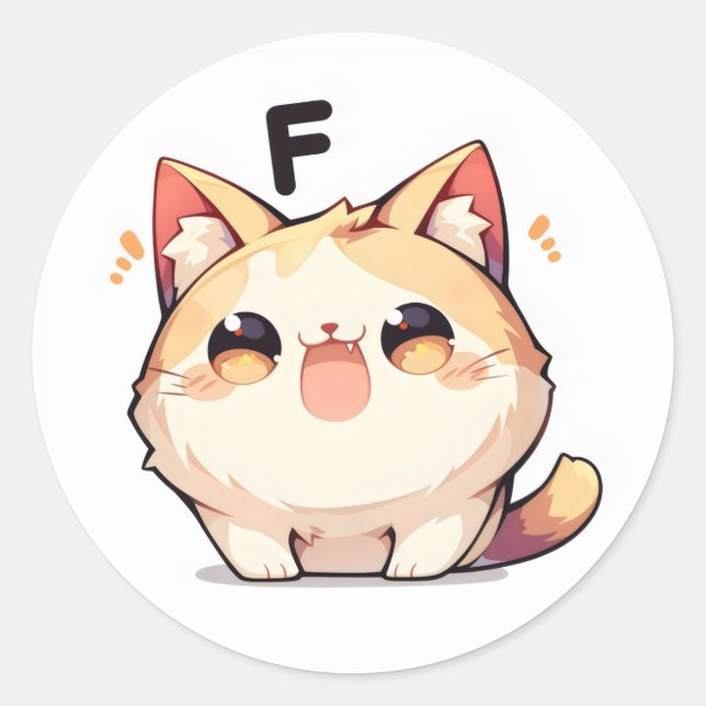 Sticker Rond Lettre F Cute Chat (Devant)
