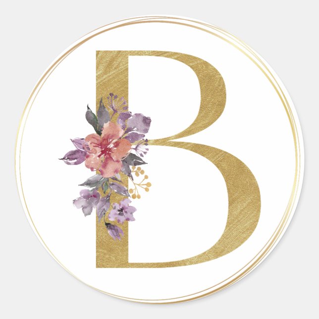 Sticker Rond LETTRE Florale D'OR B Sceau DE MONÂTRE (Devant)