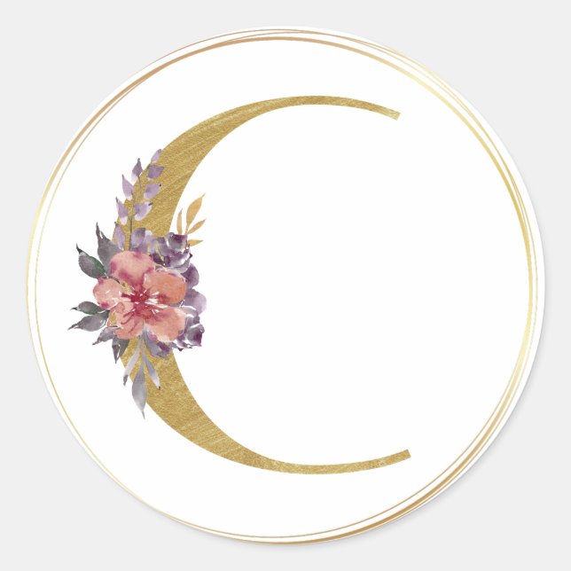 Sticker Rond LETTRE Florale D'OR C Sceau MONOGRAPHIQUE (Devant)