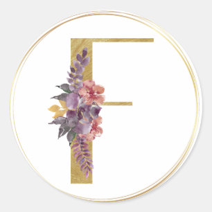 Sticker Rond LETTRE Florale D'OR F Sceau DE MONogramme