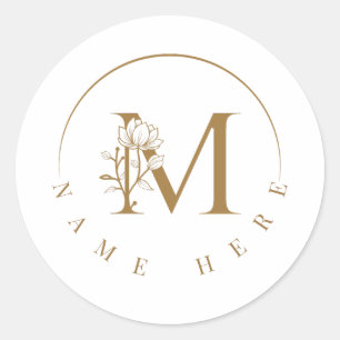 Sticker Rond Lettre florale M initiale monogramme personnalisée