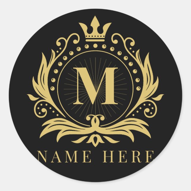 Sticker Rond Lettre florale M initiale monogramme personnalisée (Devant)