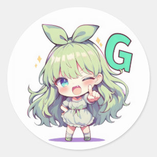 Sticker Rond Lettre G Chibi Anime Girl