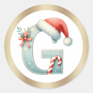 Sticker Rond Lettre G monogramme, chapeau de Père Noël Noël  Au