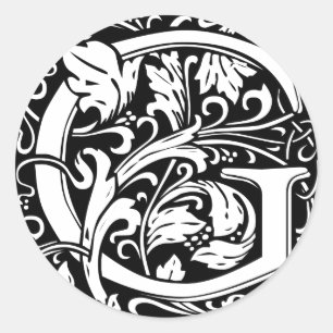 Sticker Rond Lettre G Monogramme médiéval Art Nouveau