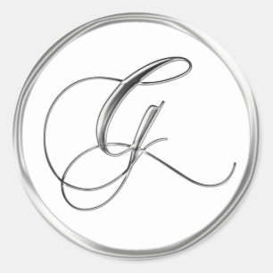 Sticker Rond Lettre G Monogramme Sliver Sur Sceau Mariage Blanc