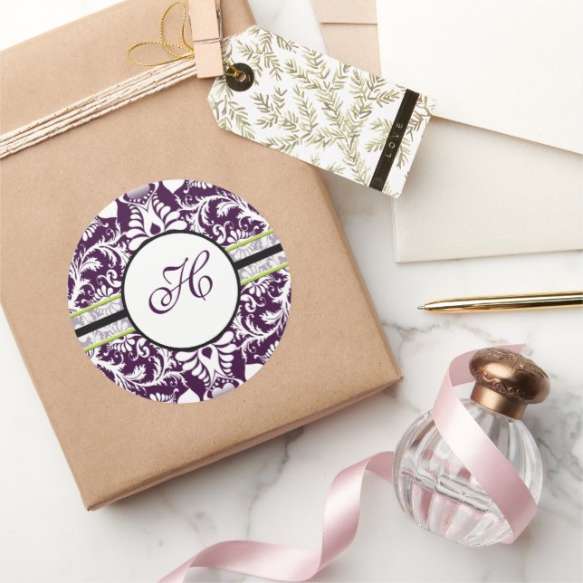 Sticker Rond LETTRE H Mariage de l'Autocollant initial pourpre  (Cadeaux)