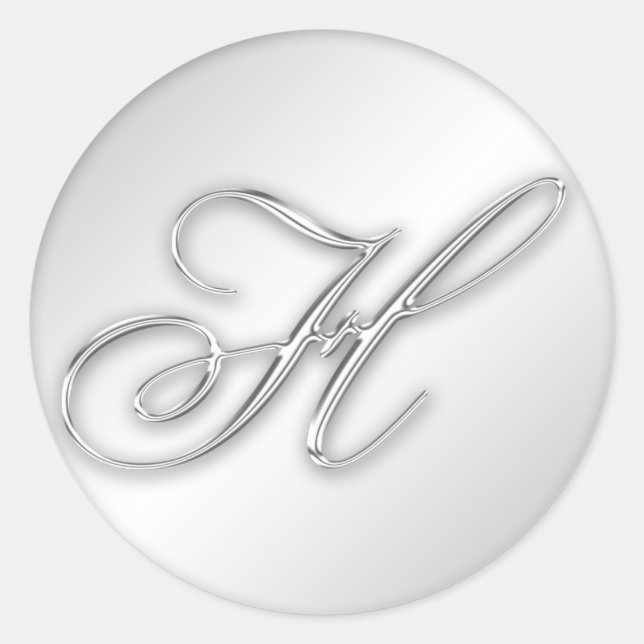 Sticker Rond Lettre H script initial faux argent monogramme fav (Devant)