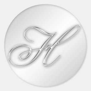 Sticker Rond Lettre H script initial faux argent monogramme fav