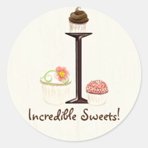 Sticker Rond Lettre I Monogramme Logo Cupcake Chariots commerci
