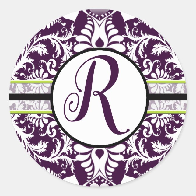 Sticker Rond Lettre initiale de l'autocollant pourpre Damask Q  (Devant)