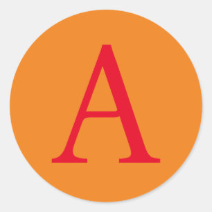 STICKER ROND LETTRE INITIALE MONOGRAPHIQUE MODÈLE ROUGE ORANGE