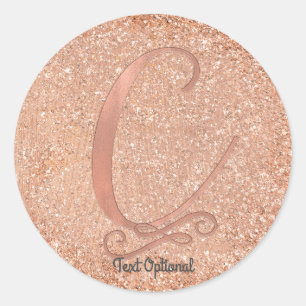 Sticker Rond Lettre initiale personnalisée C en rose gold paill