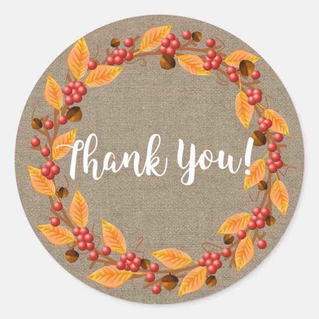 Sticker Rond Lettre initiale Russe Fall Wreath & Faux Burlap (Devant)