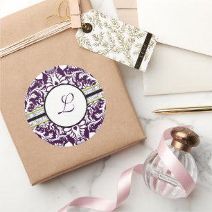 Sticker Rond LETTRE K Mariage de l'Autocollant initial pourpre 