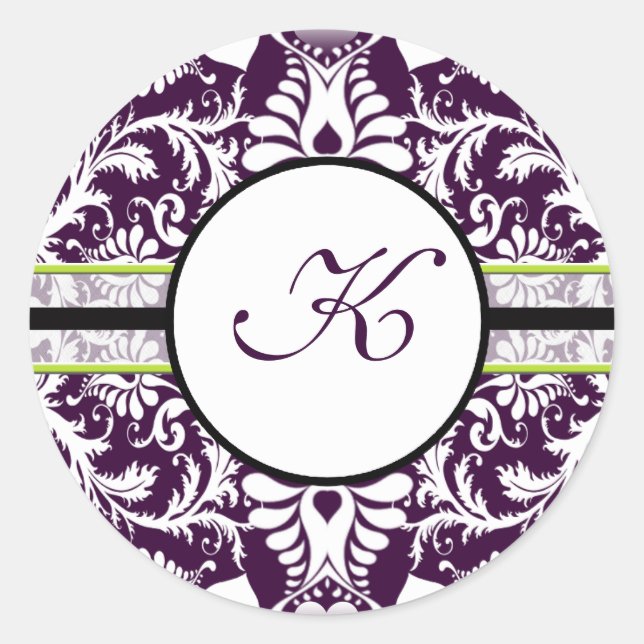 Sticker Rond LETTRE K Mariage de l'Autocollant initial pourpre  (Devant)