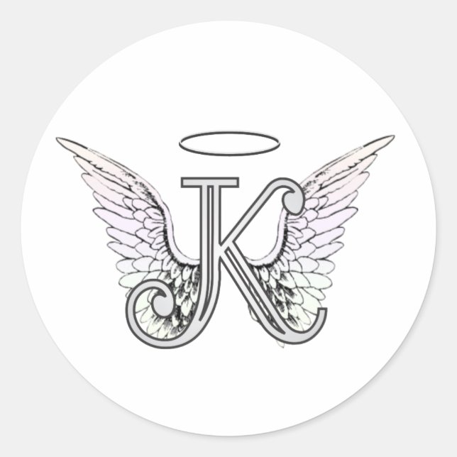 Sticker Rond Lettre K Monogramme initial avec ailes angéliques  (Devant)