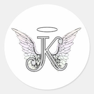 Sticker Rond Lettre K Monogramme initial avec ailes angéliques 